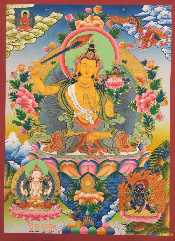 Original Hand-Painted Manjushri Thangka | Manjushri Bodhisattva | Ritual Thangka | Spiritual Gift Idea | Wall Hanging Decor